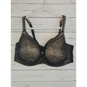 Cacique Black Lace Full Coverage‎ Bra 44DDD Underwire Adjustable Straps